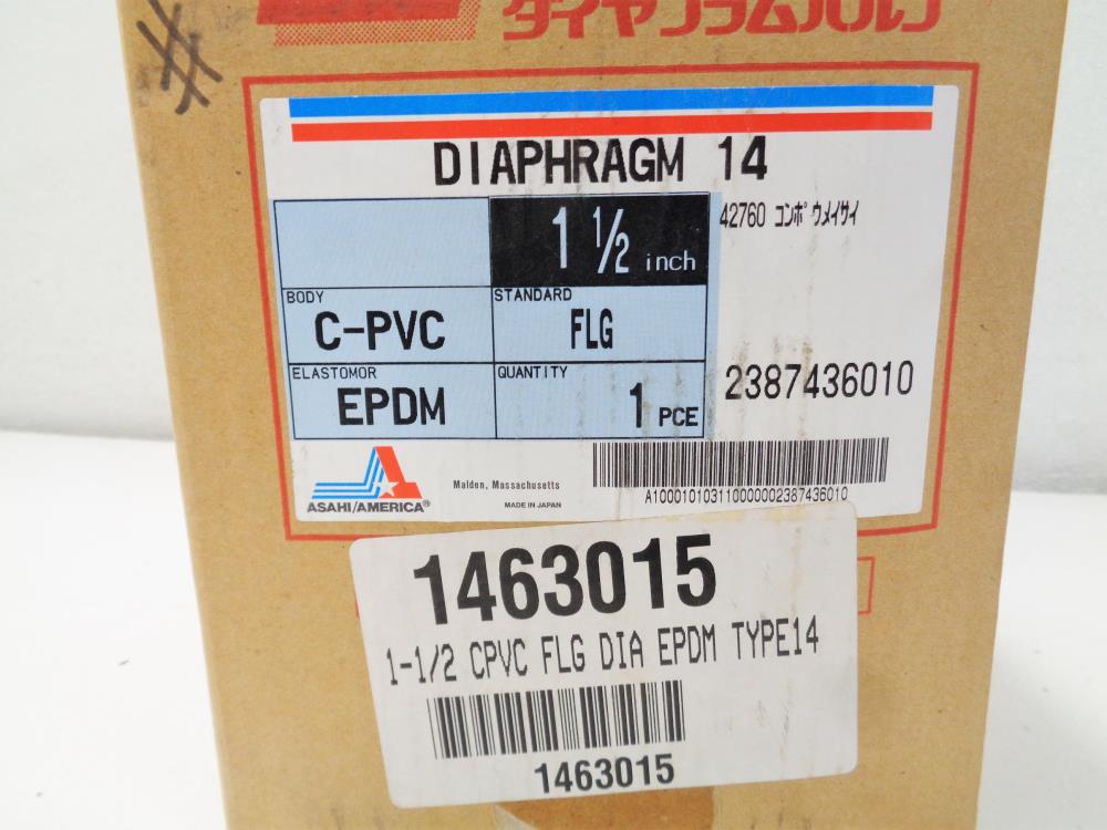 Asahi 1-1/2" CPVC Flanged Diaphragm 14 Valve, EPDM, 1463015